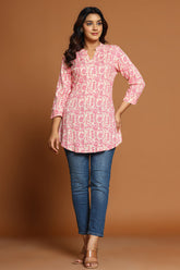 Pink & Beige Color Cotton Printed Tunic
