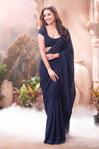 Navy Georgette Resham And Swaroski Embroidered Saree