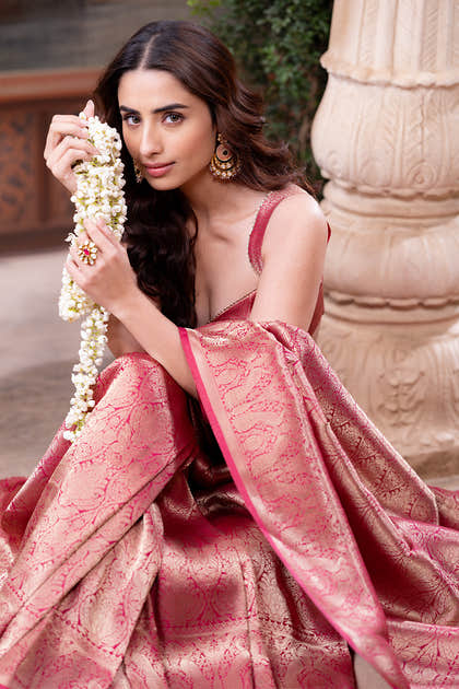 Rani Color Zari Woven Tissue Silk Saree