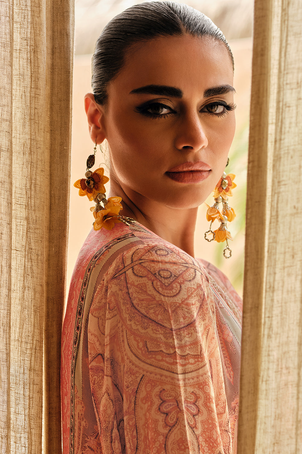 Peach Green Color Silk Digital Printed Unstitched Suit Material
