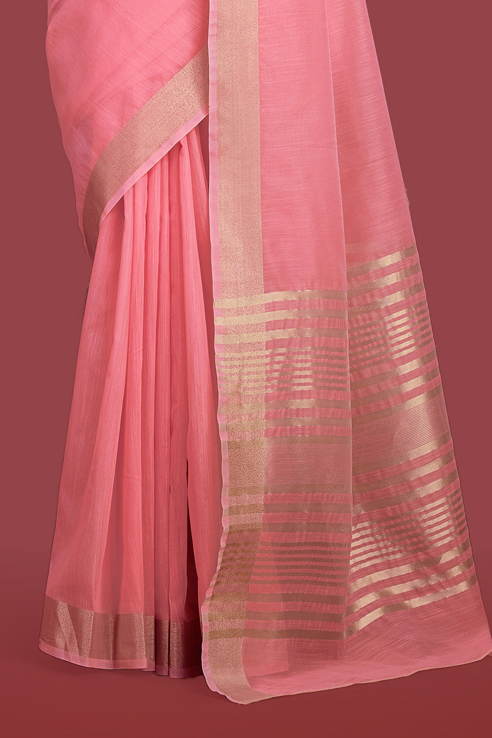 Pink Colour Cotton Zari Woven Saree