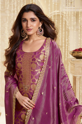 Purple Color Tissue Silk Zari Woven Suit