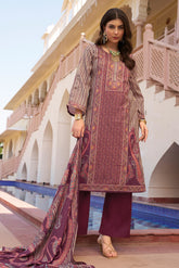 Beige & Wine Spun Mughal-Inspired Paisley Printed Unstitched Suits Material