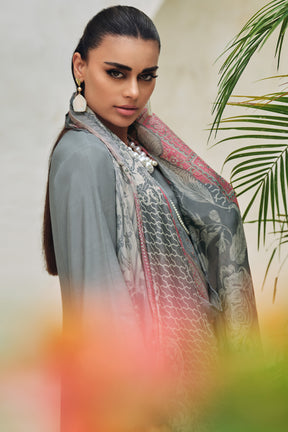 Grey Color Muslin Embroidered Unstitched Suit Material