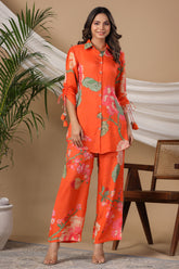Orange Color Muslin Printed Co-Ord Set
