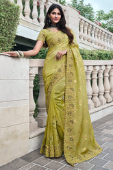Pista Green Color Tissue Silk Embroidered Saree