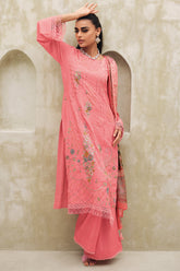 Coral Color Muslin Embroidered Unstitched Suit Material