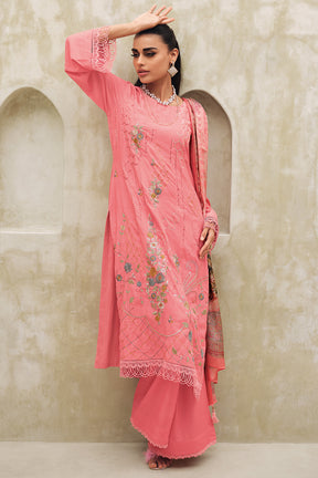 Coral Color Muslin Embroidered Unstitched Suit Material