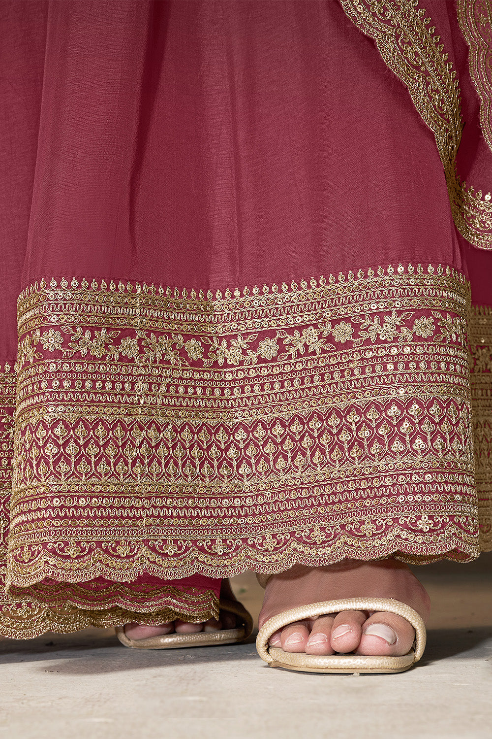 Solid Pink Color Silk Embroidered Anarkali Kurti  With Dupatta