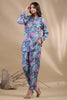 Turquoise Colour Muslin Printed Co-Ord Set