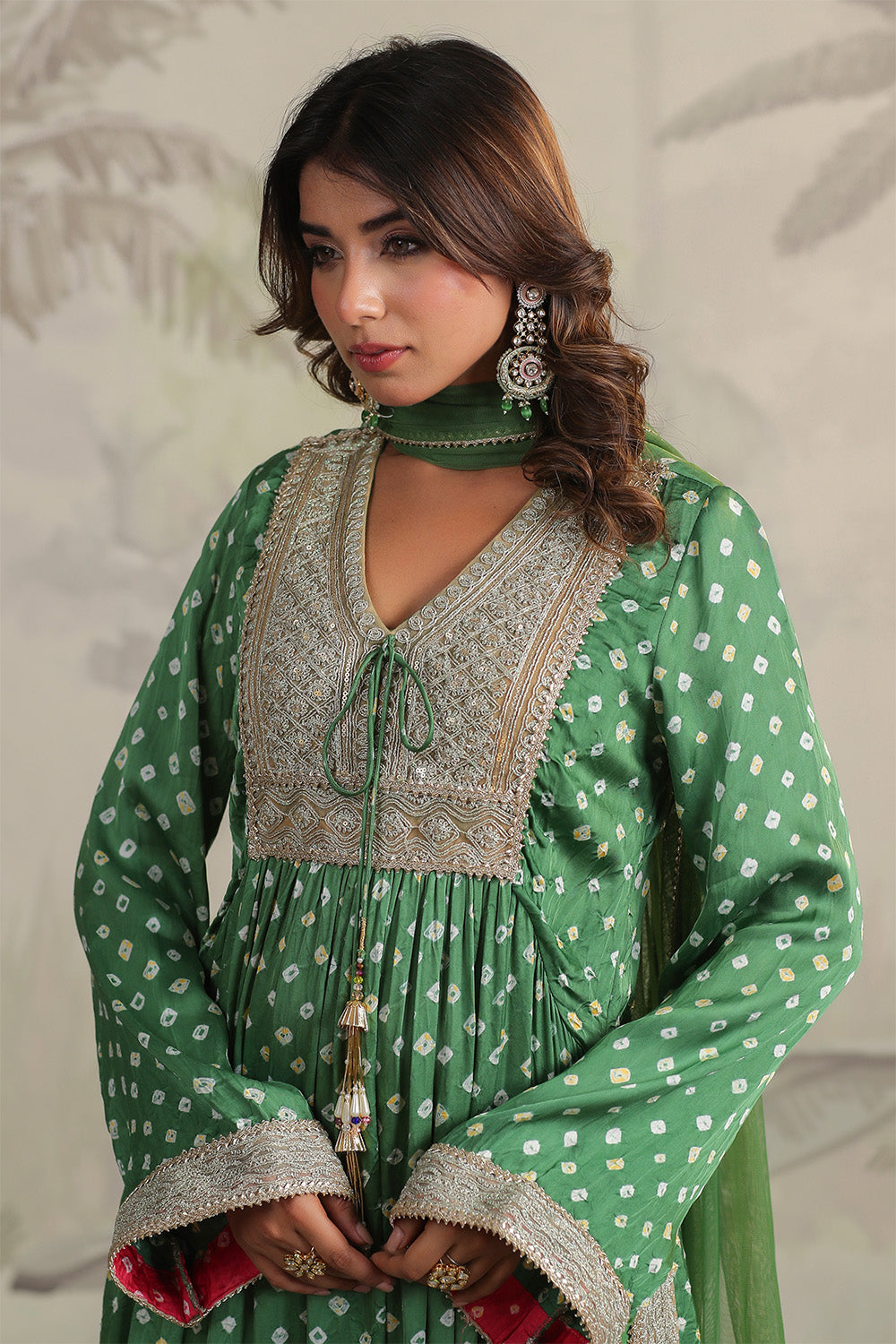 Green Color Mulberry Silk Bandhani Printed Suit