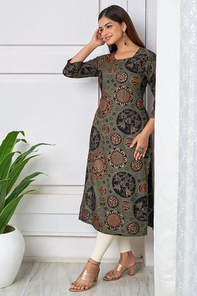 Sage Green Color Bandhej Printed Cotton Kurta.