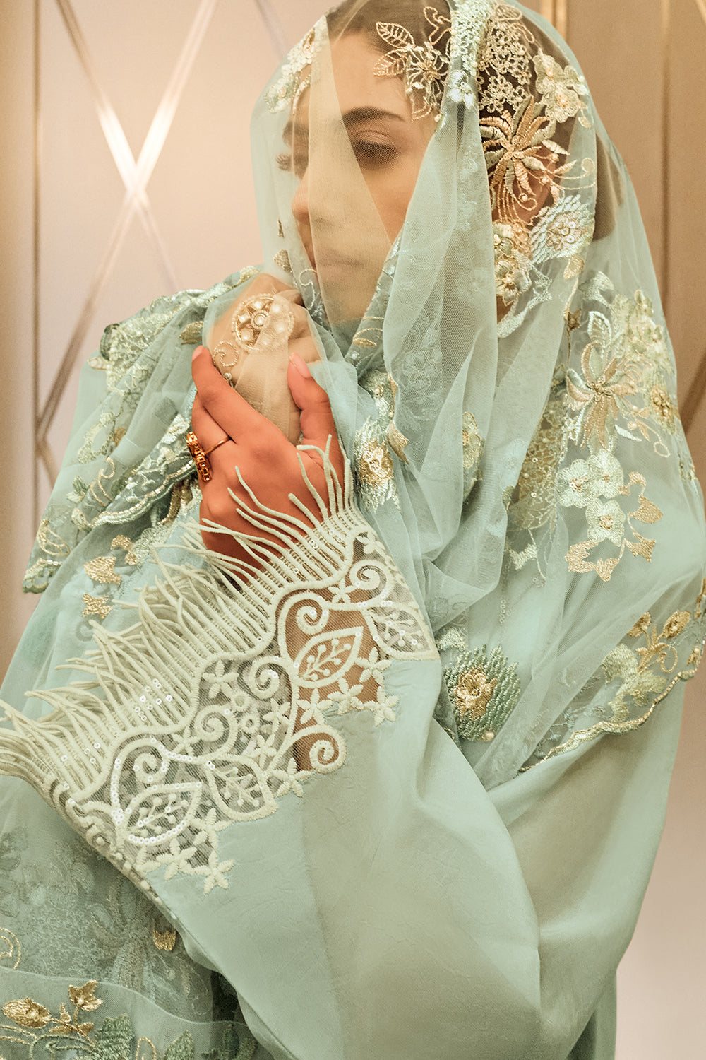 Mint Green Colour Organza Embroidered Unstitched Suit Material