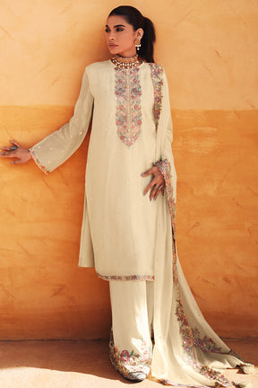 Cream Color Embroidered Organza Unstitched Suit Material