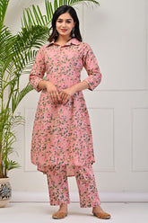 Peach Color Cotton Printed Co-Ord Set