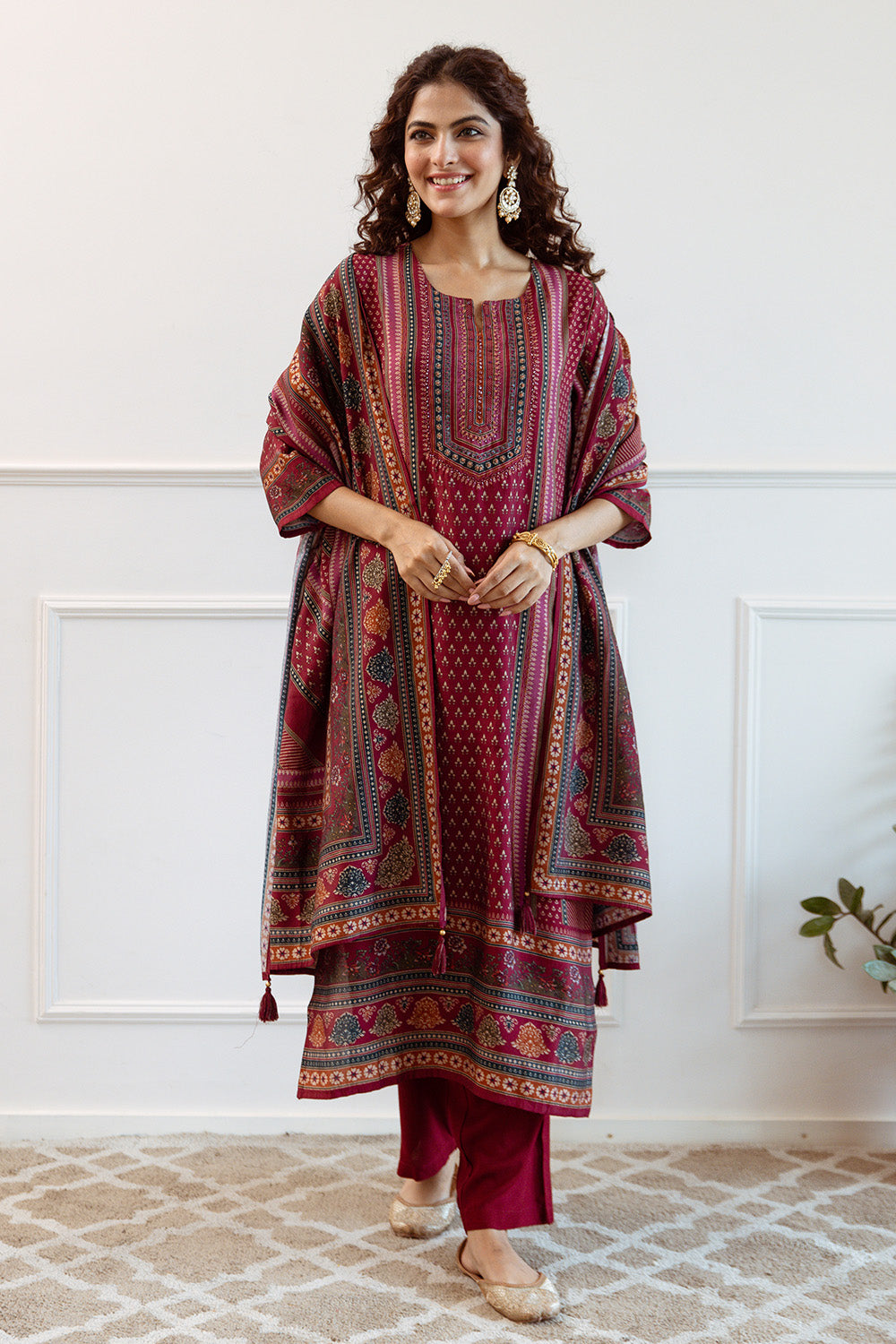 Maroon Colour Muslin Printed Suit