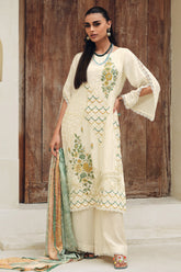 Cream Color Muslin Embroidered Unstitched Suit Material