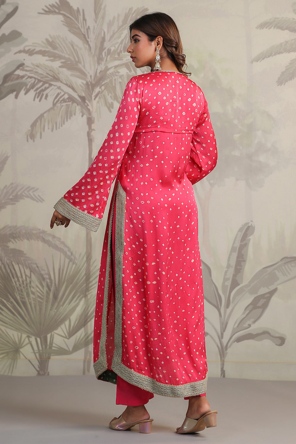 Fuchsia Pink Color Mulberry Silk Bandhani Printed Suit