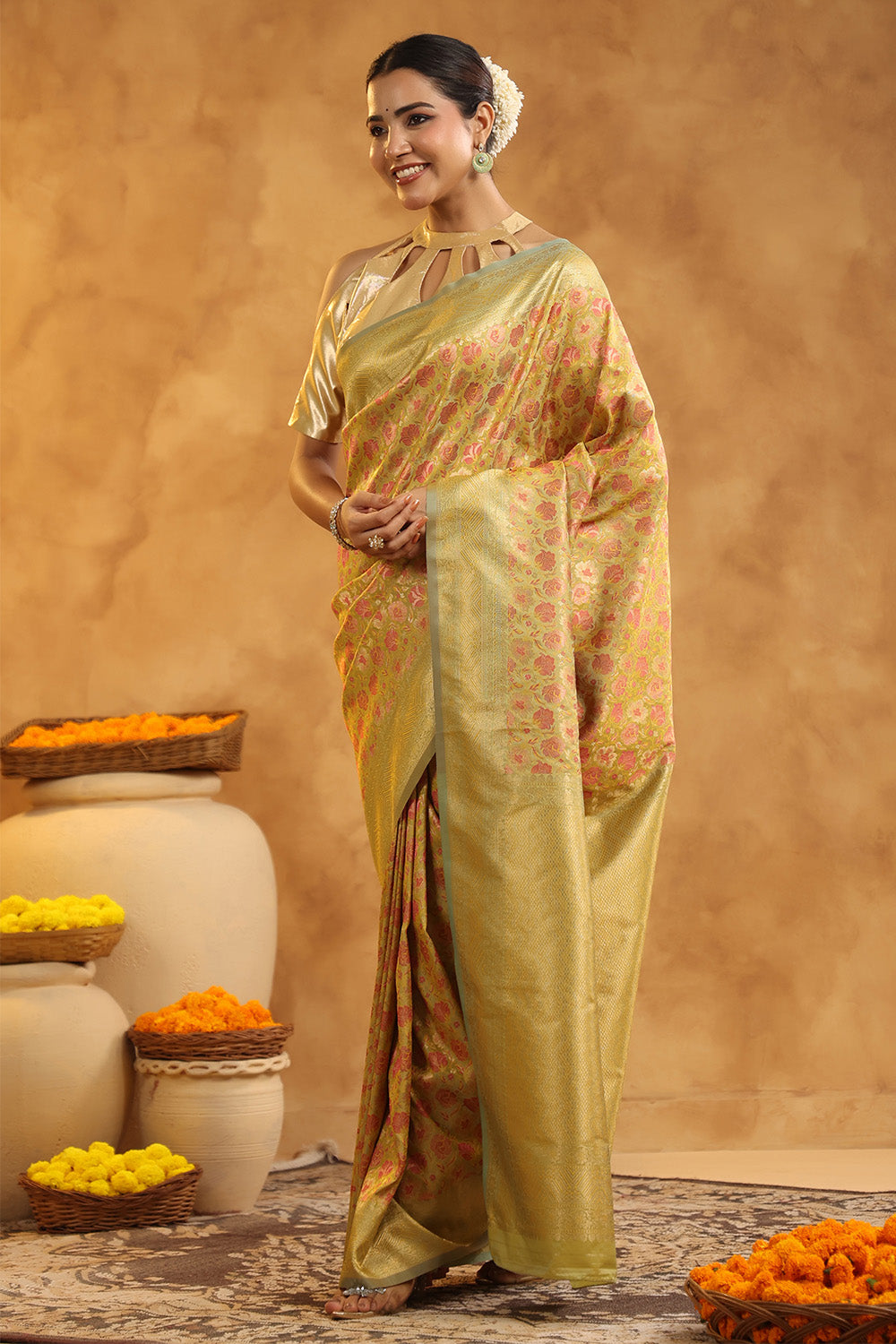 Husk Color Woven Silk Saree