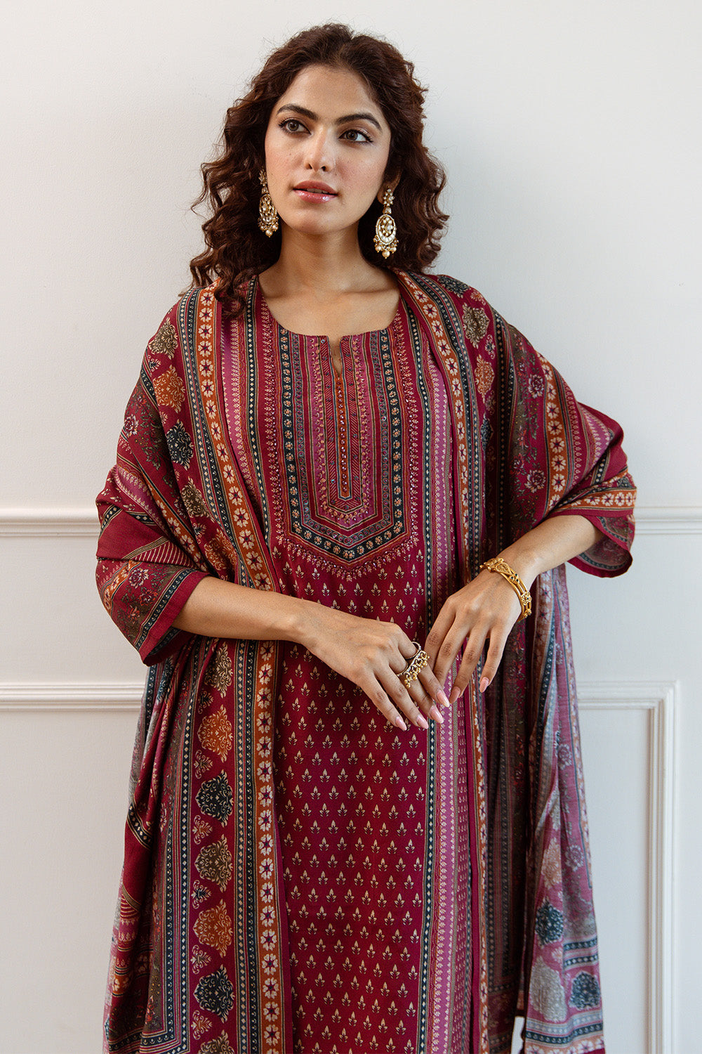 Maroon Colour Muslin Printed Suit