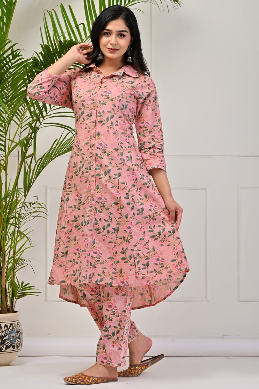 Peach Color Cotton Printed Co-Ord Set