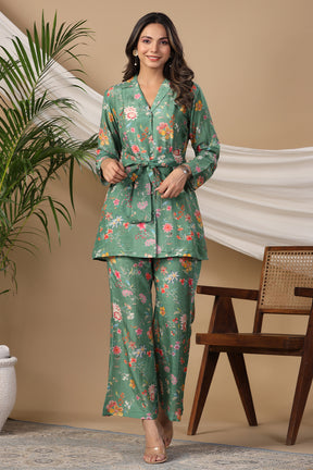 Green Colour Cotton Printed Co-Ord Set