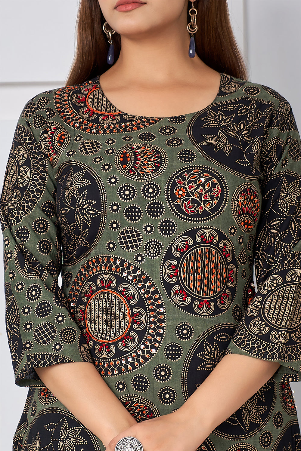 Sage Green Color Bandhej Printed Cotton Kurta.