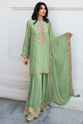 Sea Green Color Embroidered Organza Unstitched Suit Material
