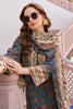 Beige & Navy Spun Mughal-Inspired Paisley Printed Unstitched Suits Material