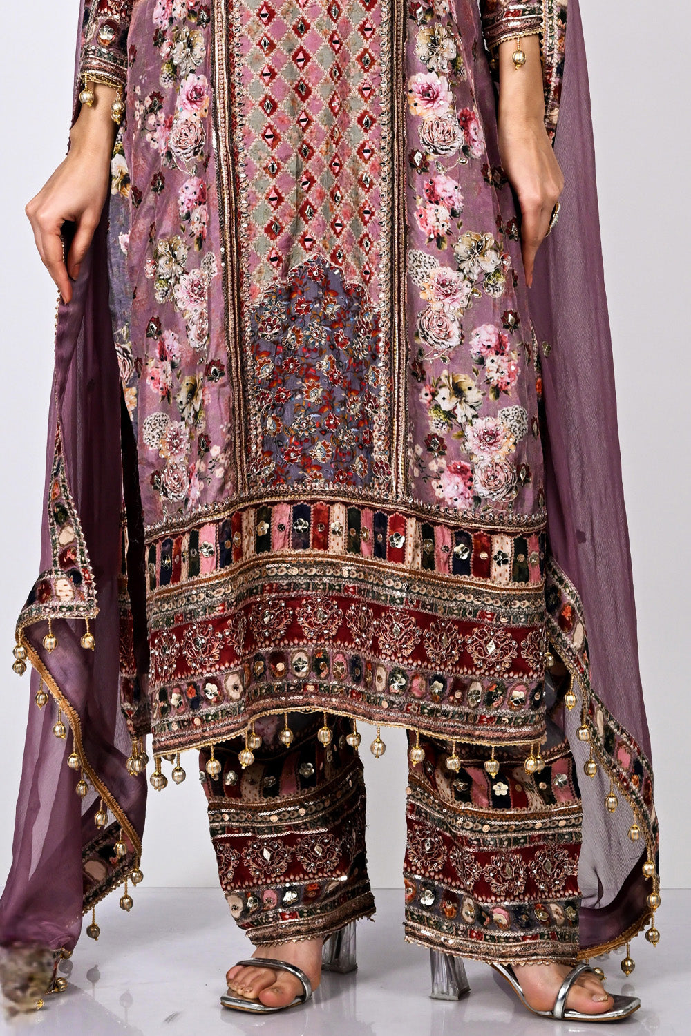 Mauve Color Embroidered Crepe Straight Suit
