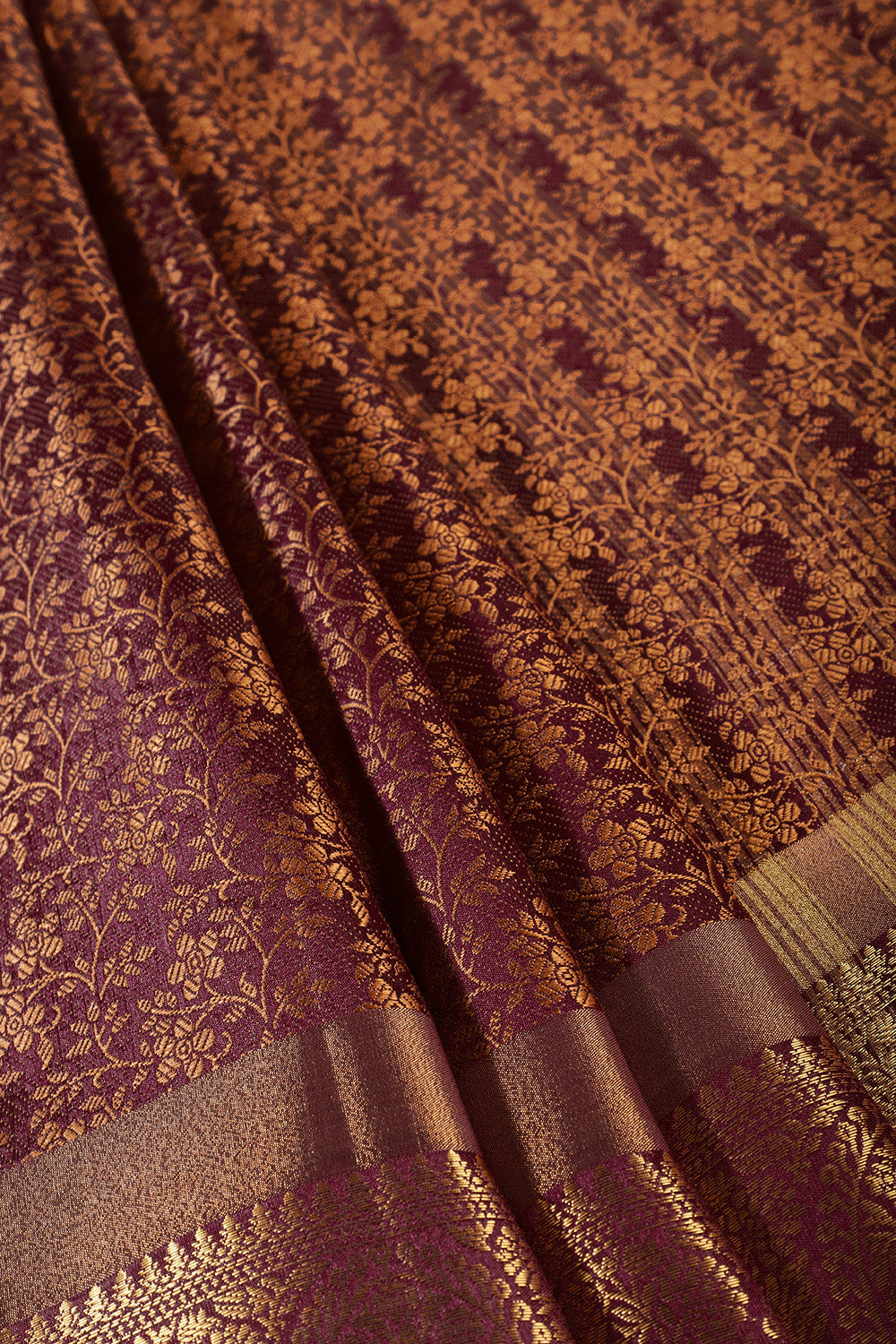 Wine Color Silk Floral Resham & Zari Woven Saree