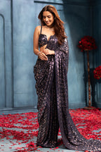 Navy Georgette Sequins Embroidered Saree