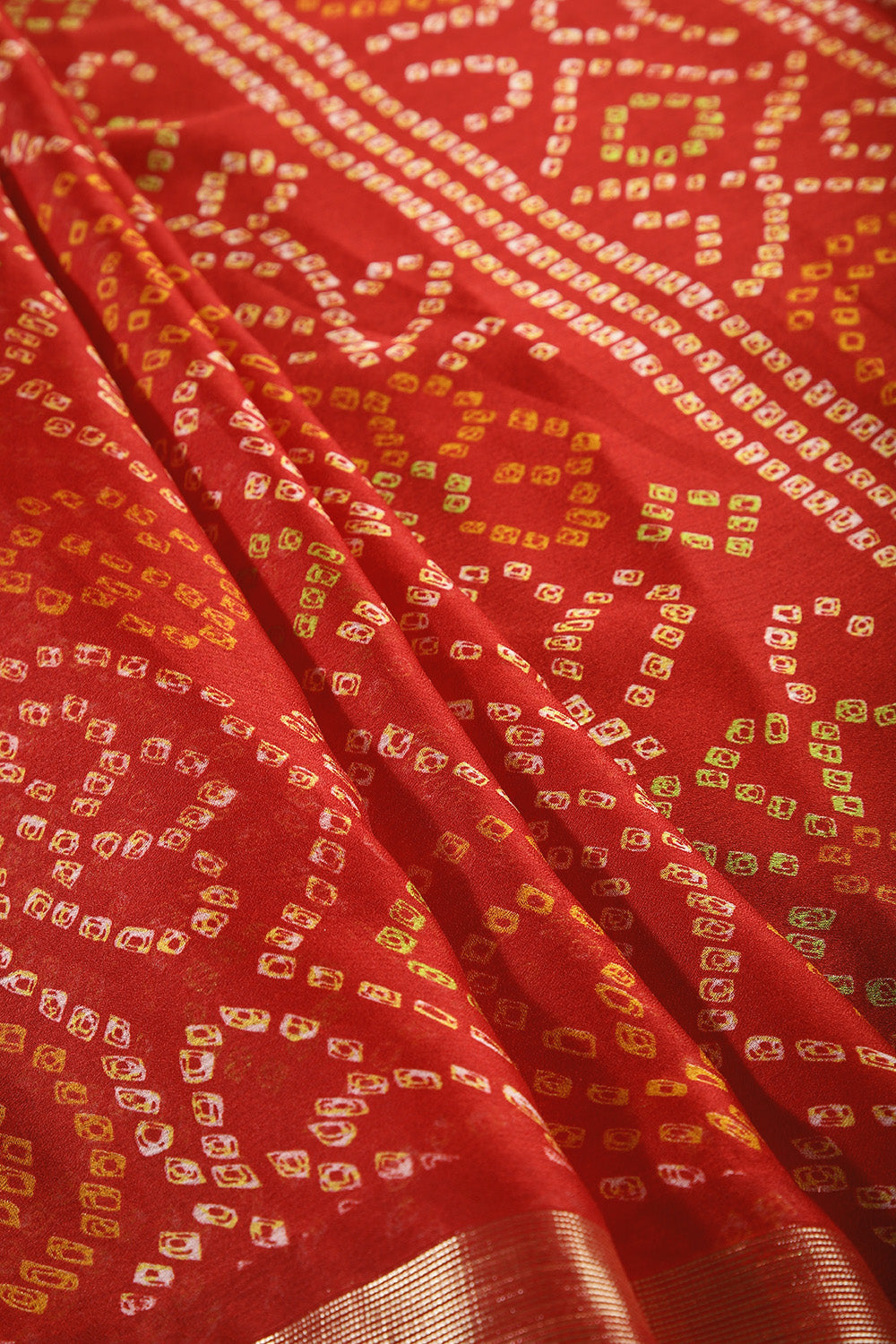 Red Colour Chiffon Bandhani Printed Saree
