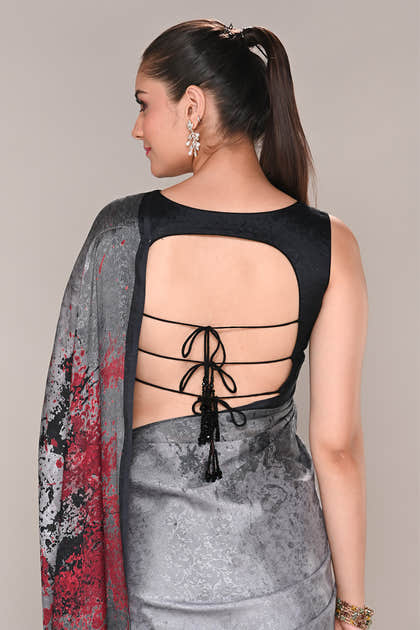 Grey Color Jacquard Silk Printed Saree
