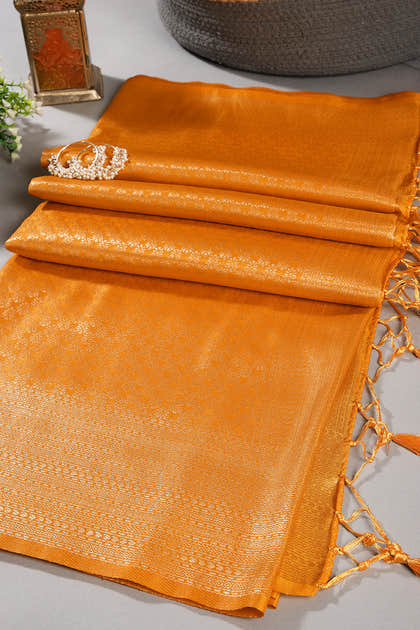 Mustard Soft Silk Zari Woven Saree