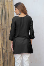 Black Color Neck Embroidered Cotton Kurti