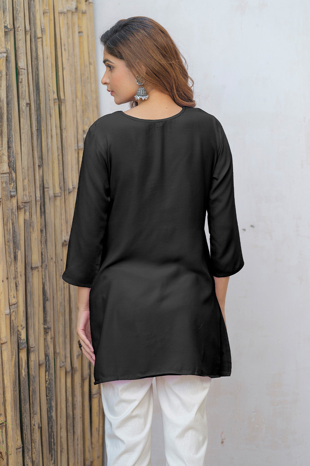Black Color Neck Embroidered Cotton Kurti