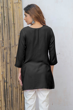Black Color Neck Embroidered Cotton Kurti