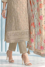 Beige Organza Resham Embroidered Unstitched Suit Material