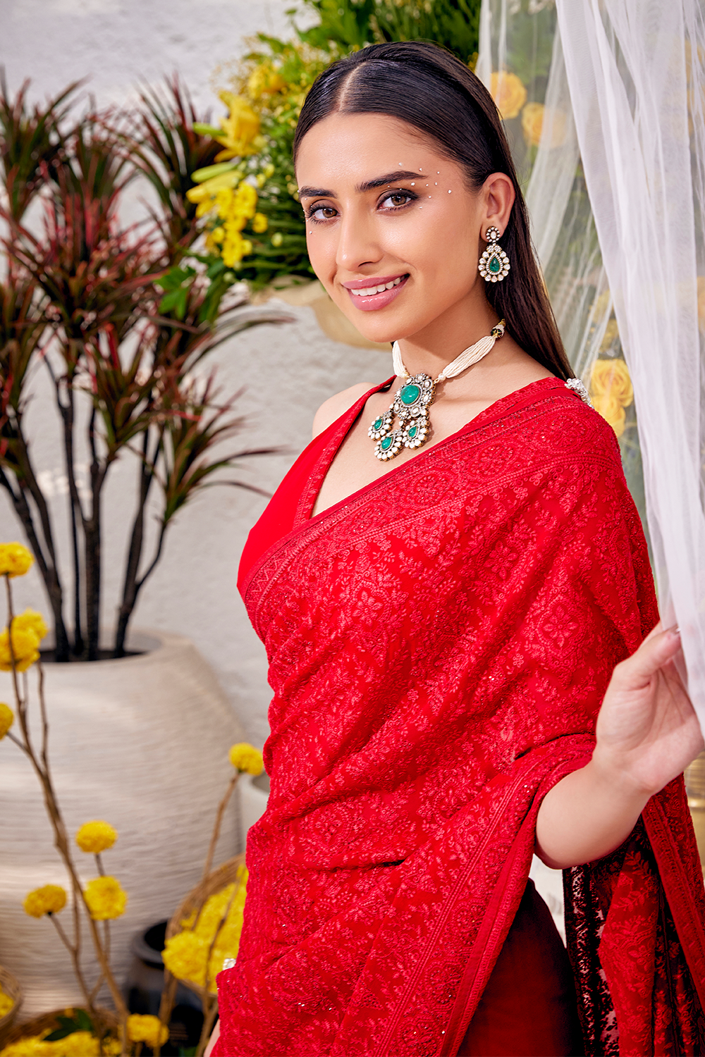 Red Colour Georgette Resham Embroidered Saree