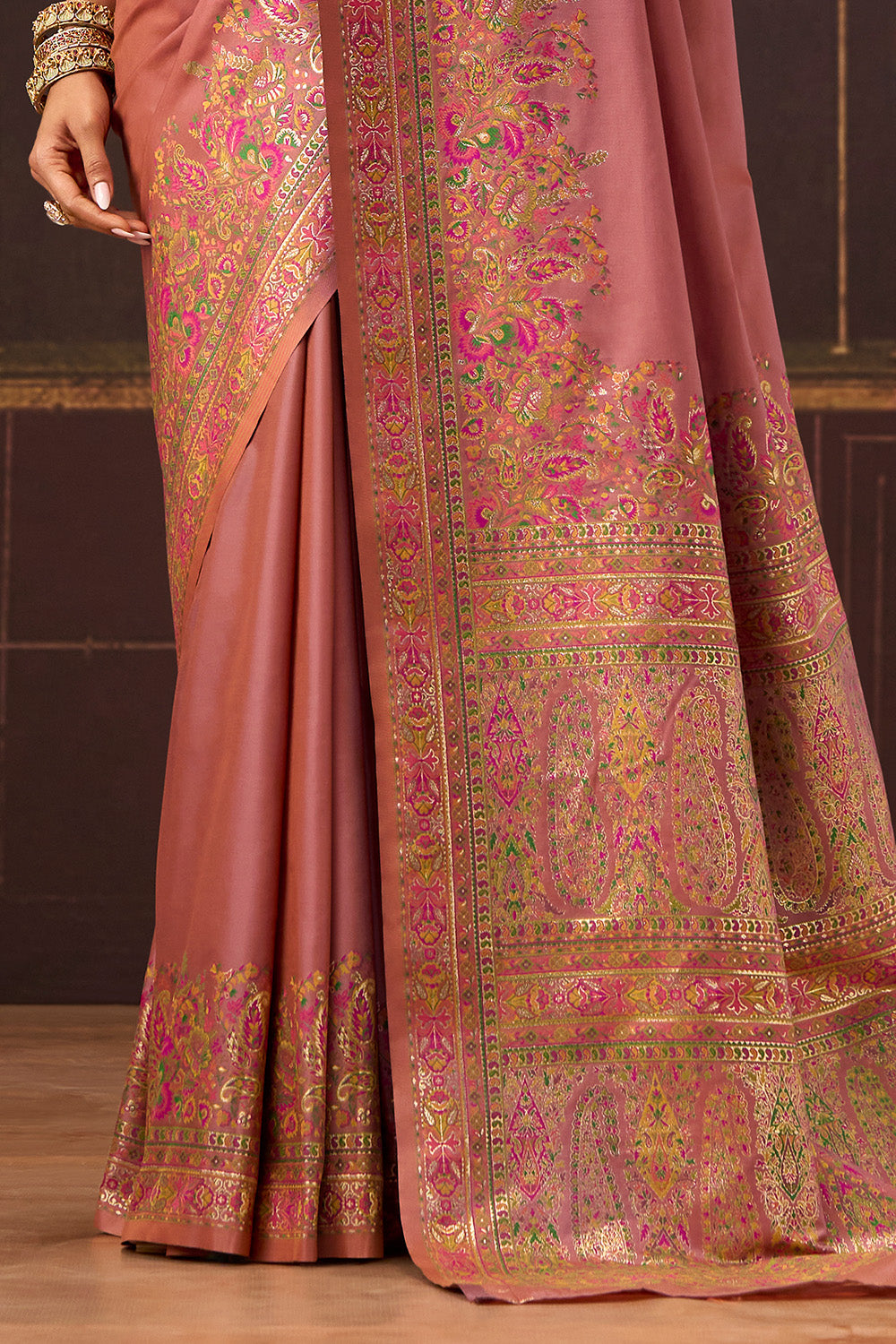 Peach Color Soft Silk Kalamkari Woven Saree