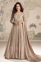 Beige Georgette Zari and Sequins Embroidered Anarkali Suit