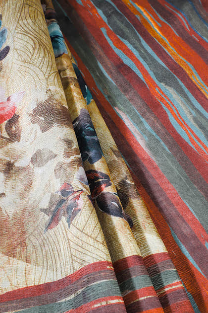 Golden Brown Printed Tussar Silk Saree