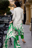 White And Green Color Cotton Floral Printed Unstitched Suit Fabric