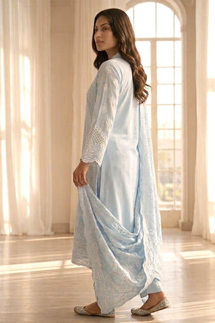 Light Blue Mul Cotton Chikankari Work Suit Set