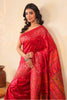 Cherry Red South Silk Zari And Resham Woven Saree