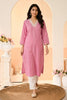 Pink Cotton Mirror Neck-Embroidered Kurta Set