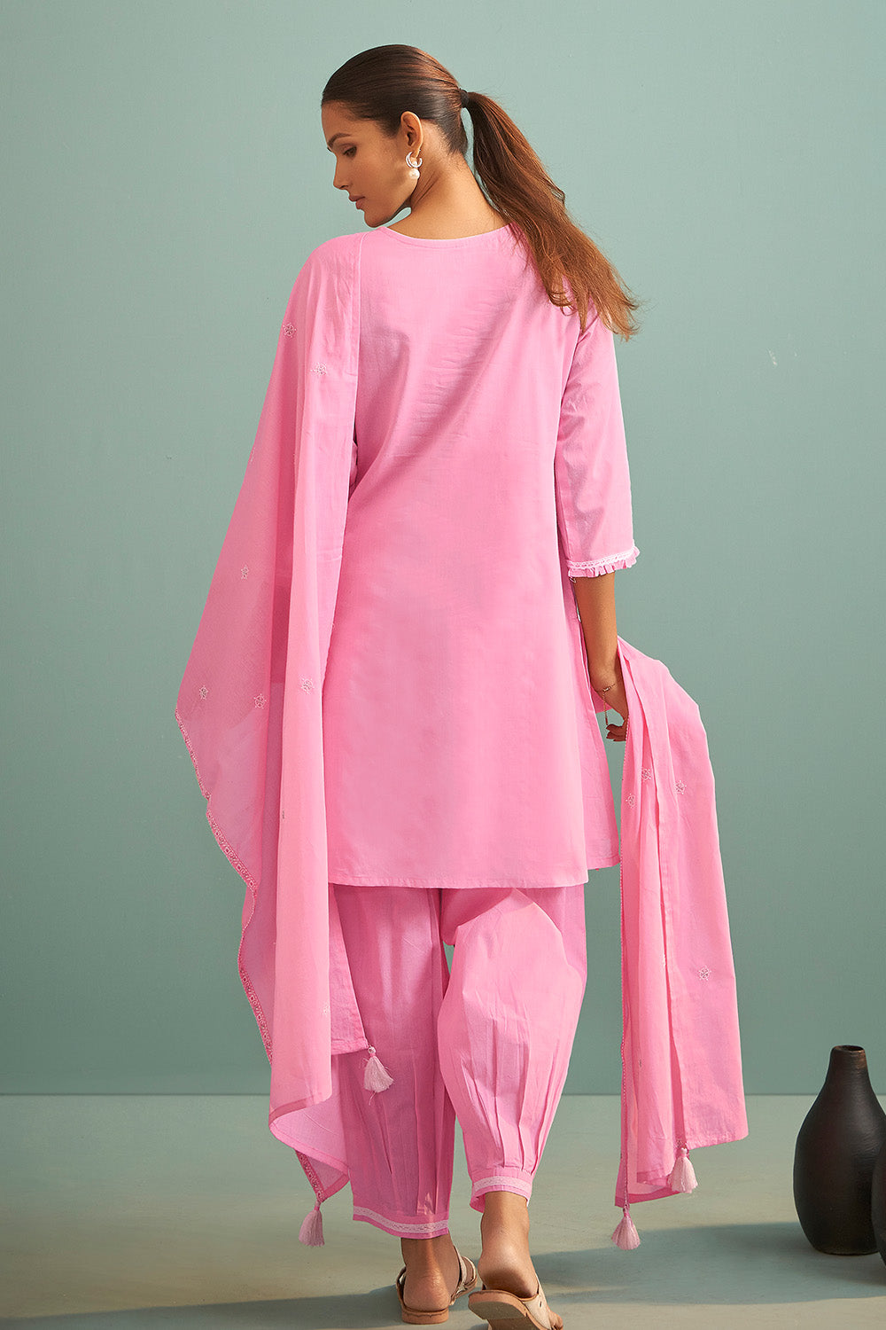 Baby Pink Color Cotton Resham Embroidered Suit