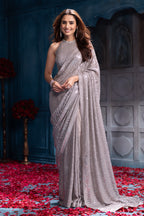 Grey Sequins Embroidered Georgette Saree