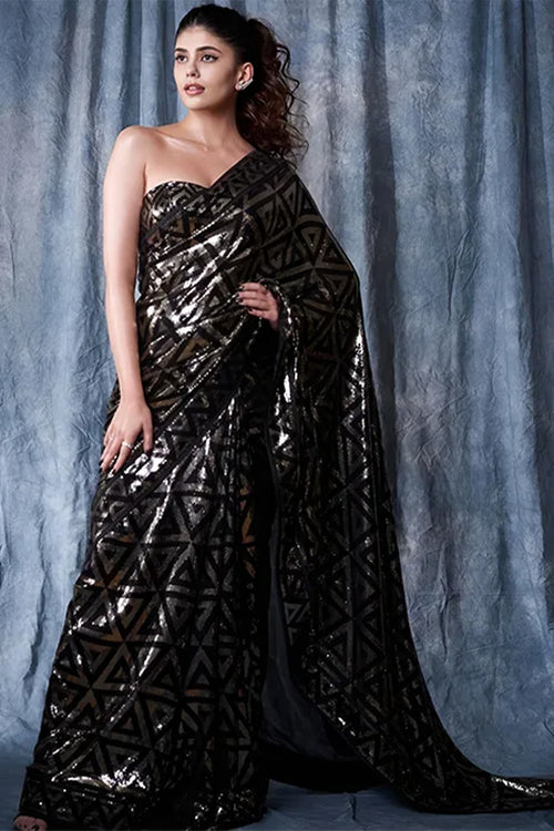 Black Color Sequins Georgette Saree
